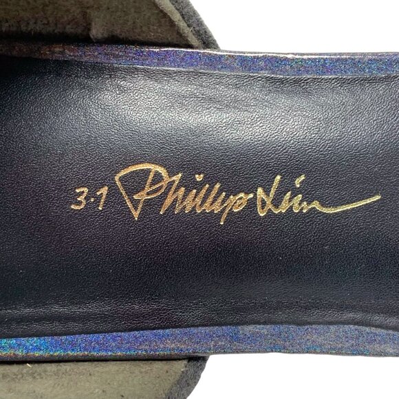 3.1 Phillip Lim Devon Iridescent‎ Leather Gray Suede D'Orsay Flats - Picture 3 of 12